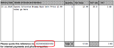 Illustration of location of Invoice Reference 